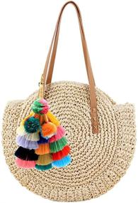 img 1 attached to 🌽 Donalworld Women's Round Straw Pompom Shoulder Bag - Corn Summer Woven Bags