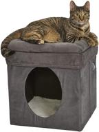 gray cat cube with cat bed topper - new world, 15.5l x 15.5w x 16.5h логотип