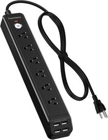 img 4 attached to 💪 Superior Power Strip Surge Protector with 6 Outlets, 4 USB Ports | Wall Mountable, 5ft Extension Cord | Ideal for Home, Office, Dorm, Travel | Black