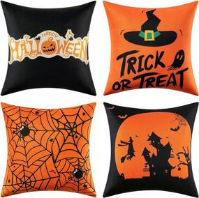 img 4 attached to 🎃 Dreamcountry Halloween Pillow Covers: 18x18 Inches Set of 4 Linen Decorative Throw Pillow Covers for Sofa Couch, Farmhouse, Outdoor & Room Halloween Decorations