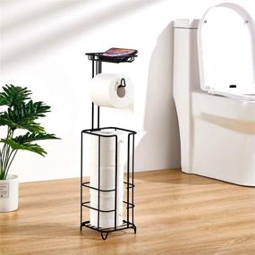 img 3 attached to 🚽 Enhance Your Bathroom with the zccz Toilet Paper Holder Stand: Free Standing, Black, with Shelf for Cell Phone & Mega Rolls