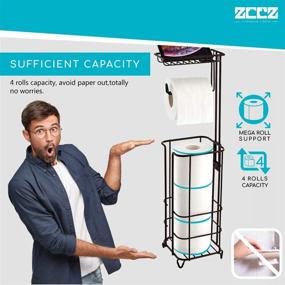 img 2 attached to 🚽 Enhance Your Bathroom with the zccz Toilet Paper Holder Stand: Free Standing, Black, with Shelf for Cell Phone & Mega Rolls
