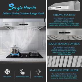 img 1 attached to 🔥 SINGLEHOMIE 30 Inch Under Cabinet Range Hood: Powerful 525 CFM Stainless Steel Vent Hoods with Sensor Touch Control, LED Lights, and Baffle Filters