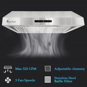 img 2 attached to 🔥 SINGLEHOMIE 30 Inch Under Cabinet Range Hood: Powerful 525 CFM Stainless Steel Vent Hoods with Sensor Touch Control, LED Lights, and Baffle Filters
