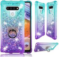 🦋 zase design liquid glitter lg k51 reflect phone case - gradient aqua purple with 3d floating butterflies & waterfall quicksand effect logo