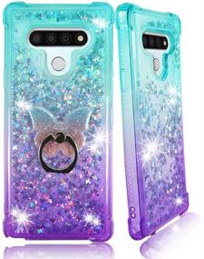 img 3 attached to 🦋 ZASE Design Liquid Glitter LG K51 Reflect Phone Case - Gradient Aqua Purple with 3D Floating Butterflies & Waterfall Quicksand Effect