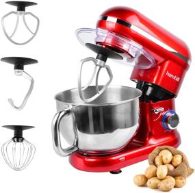 img 4 attached to 🍲 Hornbill Tilt-head Stand Mixer: 600W 6-Speed Electric Mixer with 5-Quart Stainless Steel Bowl - Professional Kitchen Mixer with Dough Hook, Whisk, Beater