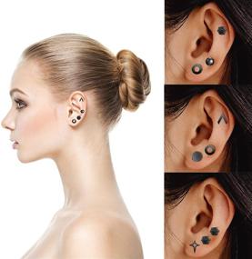 img 2 attached to 👂 6 Pairs Surgical Stainless Steel Small Geometric Hypoallergenic Mismatched Stud Earring Sets for Women & Girls: Cross, Star, Cubic Zirconia Flash, Flat Arrow, Circle | Ideal for Cartilage Ear Piercing