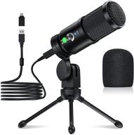 condenser usb microphone with 3.5mm jack headphone monitor - ideal for gaming, streaming, podcasting, recording, zoom meetings, youtube - compatible with type-c phones, mac, windows computers and studios logo