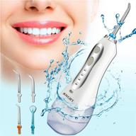 cordless water flosser with 4 jet tips: rechargeable, portable and effective for dental care at home or travel - perfect for women, men, kids, and brace wearers. 300ml capacity & 3 water pressure modes logo