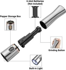 img 2 attached to Inkbird Stainless Steel Electric Pepper Grinder Mill with Light and Push Button, Battery Operated Automatic Pepper Mill and Salt Mill for One-Handed Operation