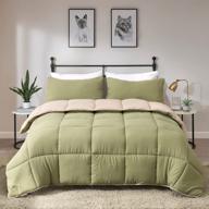 🛏️ oaken-cat 3 шт. набор одеяла moss green/light brown reversible down alternative comforter, полный/queen - ультра-мягкий комплект одеяла, воздухопроницаемый микрофибра, подходит для любого времени года: идеальное решение для вашей постельного белья. логотип