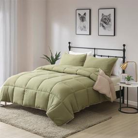 img 3 attached to 🛏️ Oaken-Cat 3pcs Moss Green/Light Brown Reversible Down Alternative Comforter Set Full/Queen - All Season Ultra-Soft Cloud Breathable Microfiber Comforter Duvet: Your Perfect Bedding Solution