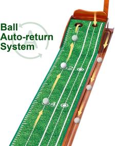 img 3 attached to 🏌️ REMOSSY 8-Foot Wood Golf Putting Green Mat with Auto Ball Return System – Indoor/Outdoor Golf Putting Practice Mat for Home Office Backyard Use