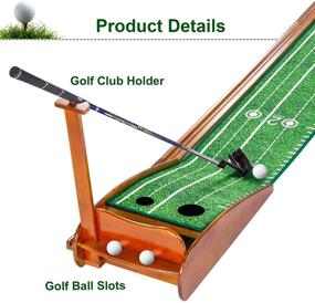 img 2 attached to 🏌️ REMOSSY 8-Foot Wood Golf Putting Green Mat with Auto Ball Return System – Indoor/Outdoor Golf Putting Practice Mat for Home Office Backyard Use