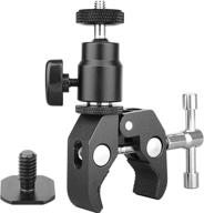 📷 camera ball mount clamp with 1/4"-20 tripod head hot shoe adapter and versatile super clamp for shoe mount equipment logo