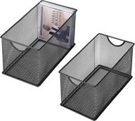 📁 set of 2 black metal mesh cd holder storage boxes: open bin organizer logo