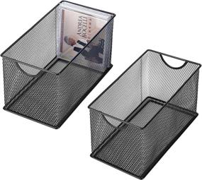 img 4 attached to 📁 Set of 2 Black Metal Mesh CD Holder Storage Boxes: Open Bin Organizer