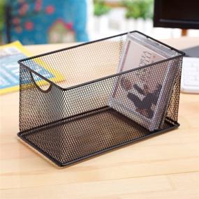 img 1 attached to 📁 Set of 2 Black Metal Mesh CD Holder Storage Boxes: Open Bin Organizer