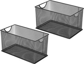 img 2 attached to 📁 Set of 2 Black Metal Mesh CD Holder Storage Boxes: Open Bin Organizer