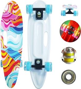 img 2 attached to 🛹 Runyi 26 inch Complete Plastic Mini Cruiser Retro Skateboard with Handle - Colorful LED Light PU Wheels for all Ages and Skill Levels