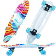 🛹 runyi 26 inch complete plastic mini cruiser retro skateboard with handle - colorful led light pu wheels for all ages and skill levels logo