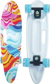 img 3 attached to 🛹 Runyi 26 inch Complete Plastic Mini Cruiser Retro Skateboard with Handle - Colorful LED Light PU Wheels for all Ages and Skill Levels