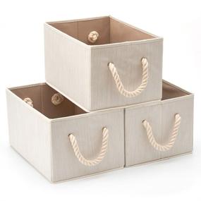 img 4 attached to 📦 EZOWare Set of 3 Bamboo Large Fabric Storage Bins: Efficient Organizer with Cotton Rope Handle for Nursery, Kids, Closet, and More