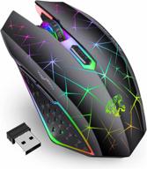 🖱️ enhance your gaming experience with tenmos v7 wireless gaming mouse - rechargeable led silent optical rainbow usb computer mice for laptop pc (black) logo