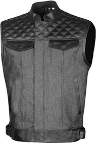 img 4 attached to 🔥 SOA Men's Denim Leather Motorcycle Club Vest with Hidden Gun Pockets and Armor S