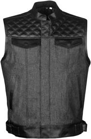 img 2 attached to 🔥 SOA Men's Denim Leather Motorcycle Club Vest with Hidden Gun Pockets and Armor S