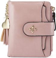 small women's genuine leather rfid blocking wallet with zipper pocket - purple logo