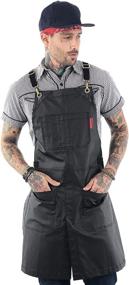 img 4 attached to 💈 Pro Barber, Tattoo, Hair Stylist, Barista, Bartender, Server Aprons – Adjustable Cross-Back Apron in Panther Black – Coated Twill with Leather Reinforcement and Split-Leg Design – for Men and Women by Under NY Sky