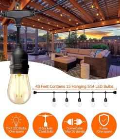 img 2 attached to Enhance Your Outdoor Space with 48FT LED Dimmable Edison Vintage Bulbs - UL Listed Commercial Grade String Lights for Patio, Porch and Garden