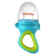 🍼 razbaby baby teething toy/fruit feeder pacifier, silicone teether for infants 6m+, add frozen fruit or fresh food for teething relief, bpa-free, green/blue logo