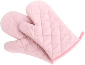 img 1 attached to 🧤 Premium Pink Oven Mitts: Heat Resistant Kitchen Gloves, Quilted Cotton & Polyester Oversized Mittens - 1 Pair