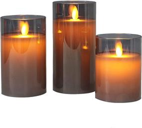 img 3 attached to 🕯️ Gray Glass Flameless Candles with Flickering Moving Flame, Timer & Batteries - Set of 3