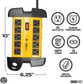 img 3 attached to 💪 10 Outlet Heavy Duty Surge Protector Power Strip - Industrial Black and Yellow Metal Surge Suppressor with 15-Foot Long Extension Cord