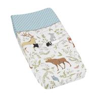 🐻 adorable blue, grey, and white woodland animal toile changing pad cover for baby girl or boy logo