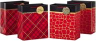 🎁 hallmark holiday animal print gift bag bundle: 4 large 13" bags in red, gold, and black plaid, leopard print, and giraffe print for christmas, hanukkah, valentine's day - 2 stunning designs! logo