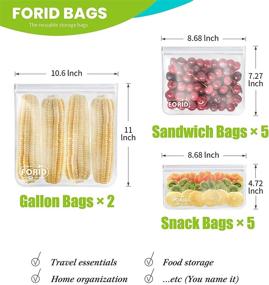 img 3 attached to 12 Pack EXTRA THICK Reusable Storage Bags - FDA Grade LEAKPROOF Lunch Bag for Food Travel Items Storage (2 Reusable Gallon Bags & 5 Reusable Sandwich Bags & 5 Reusable Snack Bags)