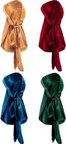 img 4 attached to 🎩 Set of 4 Men's Velvet Durags with Long Tail Soft Headwraps for Achieving 360 Waves - Black, Green, Red, and Royal Blue