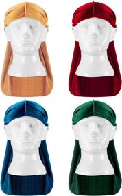 img 3 attached to 🎩 Set of 4 Men's Velvet Durags with Long Tail Soft Headwraps for Achieving 360 Waves - Black, Green, Red, and Royal Blue