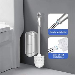 img 1 attached to 🧻 Dense Bristles Toilet Brush and Holder with Automatic Lid, Electroplated Stainless Steel Handle - Wall Hanging, Silver