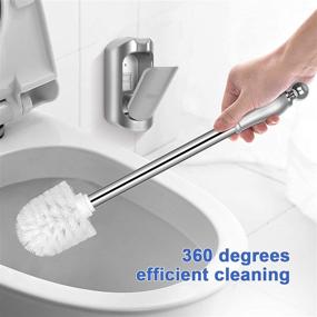 img 3 attached to 🧻 Dense Bristles Toilet Brush and Holder with Automatic Lid, Electroplated Stainless Steel Handle - Wall Hanging, Silver