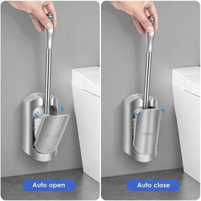 img 2 attached to 🧻 Dense Bristles Toilet Brush and Holder with Automatic Lid, Electroplated Stainless Steel Handle - Wall Hanging, Silver