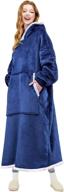 🔵 cozy up in style with the oversized sherpa wearable blanket hoodie: a perfect gift idea for women, men, and teens (navy, one size) logo