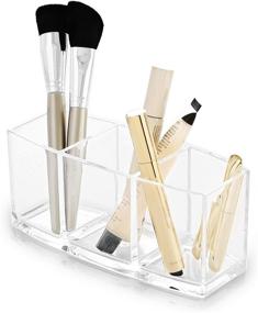 img 2 attached to 💄 BINO 'Keep It Simple' 3-Compartment Clear Acrylic Makeup Brush Holder: Transparent Brush Organizer for Cosmetics and Vanity, Beauty Makeup Brush Organizer for Easy Access and Storage
