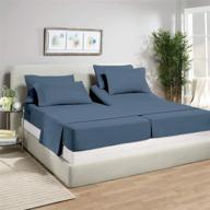 🛏️ adjustable bed split california king sheets set, 5pc 100% egyptian cotton 800 thread count, 21&#34; deep pocket split cal king sheet set for adjustable beds, solid medium blue logo