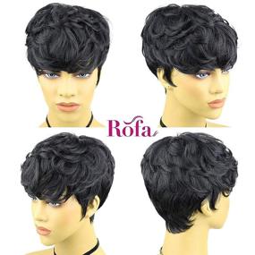 img 2 attached to 💇 Rofa Beauty Короткие черные волнистые парики из человеческих волос с челкой - стиль пикси для женщин